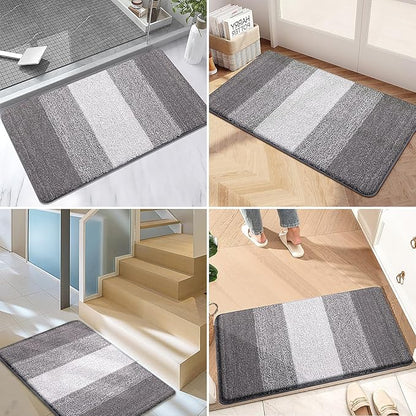 Kitinjoy Indoor Outdoor Door Mat, 48x32 Non-Slip Absorbent Dirt Trapper, Low-Profile Washable Inside Entrance Front Floor Mat, Sturdy Soft Entry Doormats for Entryway, Light Grey