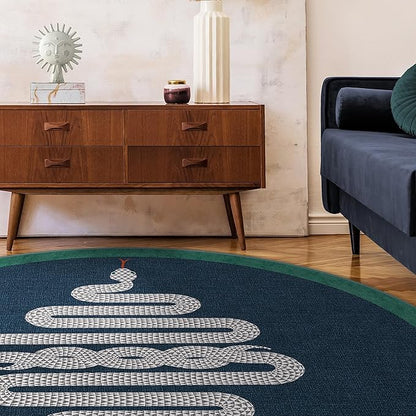 RUGGABLE x Jonathan Adler Machine Washable Modern Area Rug – Venom Sapphire 8 ft Round, Stain-Resistant, Non-Slip – Large Rugs for Living Room, Bedroom, Hallway, Entryway & Office–with Cushioned Pad