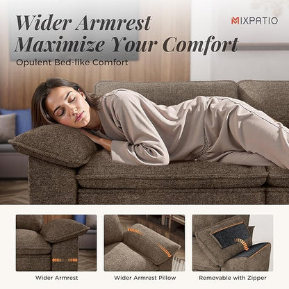 L-Shaped Cloud Modular Sofa Set, 4-Piece Double Loveseat Sectional w/Deep Seat & Removable Arms, Plush Chenille for Living Room - Taupe
