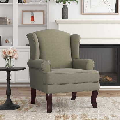Accent Chair, High Back Upholstered Armchair with High Resilience Sponge & Wood Legs, Mid-Century Modern Comfy Single Sofa Reading Chairs for Living Room, Bedroom (Light Camel, Set of 1)