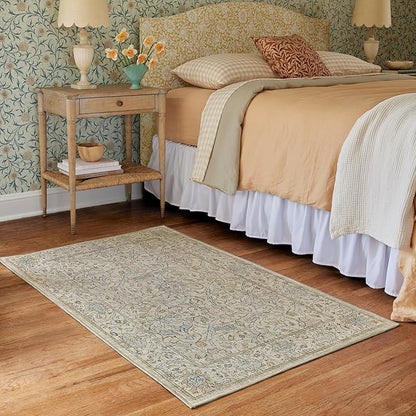 RUGGABLE x Morris & Co Washable Area Rug – Montreal Natural Blue 4x6, Stain-Resistant, Non-Slip – Medium Machine Washable Rugs for Living Room, Bedroom, Hallway, Entryway & Office–with Cushioned Pad