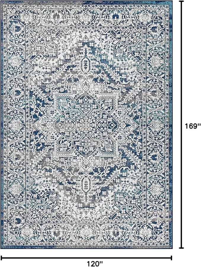 JONATHAN Y Modern Vintage Medallion Navy/Light Gray Indoor Area Rug, 10x14, Country, Floral, Easy-Cleaning for Living Room, Bedroom, Kitchen, Pet Friendly, Non-Shedding (MDP100B-14)