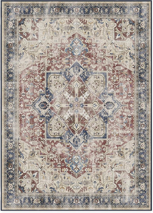 RUGGABLE Washable Area Rug – Kamran Royal Blue 10x14, Stain-Resistant, Non-Slip – Large Machine Washable Rugs for Living Room, Bedroom, Hallway, Entryway & Office–with Standard Pad