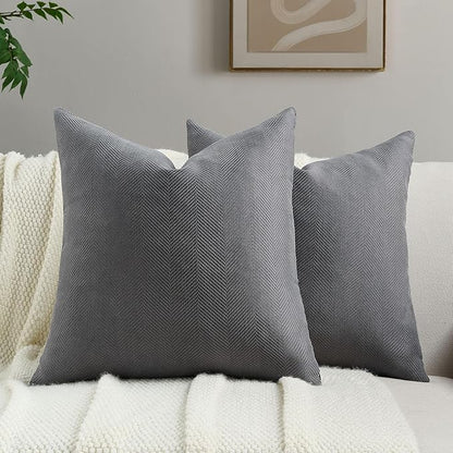 FUTEI Dark Grey Chenille Throw Pillow Covers 22x22 Inch Set of 2,Soft Wide Chevron Textured Cushion Case,Farmhouse Home Decor for Couch Bed Living Room