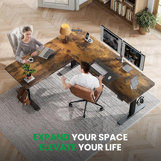 SIAGO L-Shaped Standing Desk - 63 x 55 Inch Adjustable Corner Standing Desk with Charging Station - L Shape Sit Stand Table with Memory Controller, Splice Board for Home Office