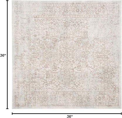 SAFAVIEH Evoke Collection Area Rug - 3' Square, Ivory & Taupe, Distressed Design, Non-Shedding & Easy to Clean, Ideal for Foyer, Bedroom, Accent Space (EVK256E)