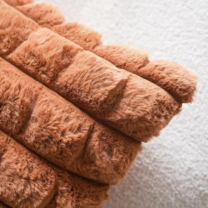 Neelvin Brown Faux Fur Cozy Soft Plaid Decorative Throw Pillow Covers 18x18 inch Set of 2,Velvet Pillowcase Cushion Case for Sofa Couch
