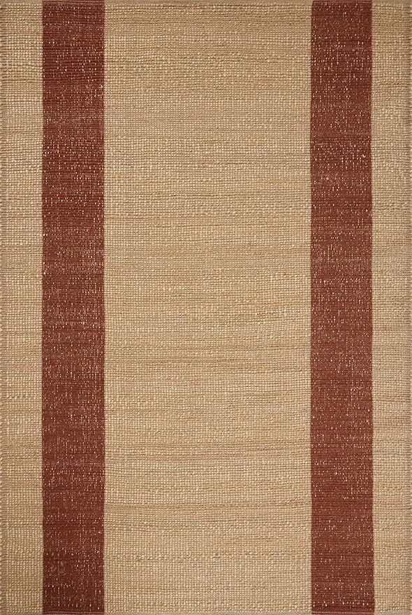 Loloi Leanne Ford Weatherstaff Collection WTS-02 Natural/Brick 5'-0" x 7'-6" Area Rug Jute, Striped, Neutral, Living Room, Bedroom, Dining Room