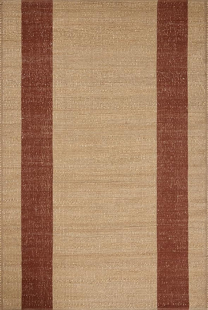 Loloi Leanne Ford Weatherstaff Collection WTS-02 Natural/Brick 3'-6" x 5'-6" Accent Rug Jute, Striped, Neutral, Entryway, Mudroom, Bathroom, and Kitchen