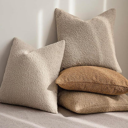 Foindtower Set of 2, Decorative Textured Boucle Throw Pillow Covers Accent Solid Pillow Cases Neutral Soft Couch Cushion Case for Chair Sofa Bedroom Living Room Home Decor 16 x 16 Inch Rust Tobacco