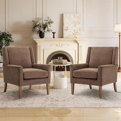 Accent Chairs for Living Room, Mid-Century Wooden Fabric Living Room Chairs, Arm Chair, Side Chairs for Living Room, Bedroom, Reading Nook