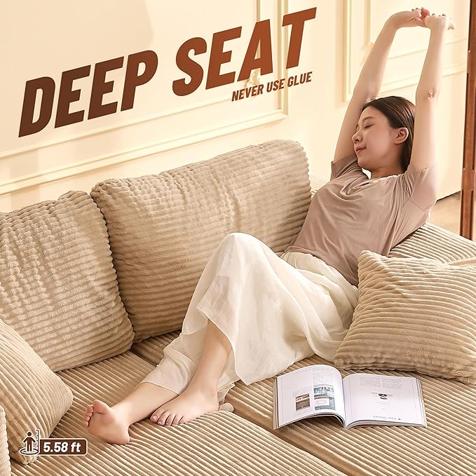 Chaise Lounge Chair, Boneless Couch for Living Room and Bedroom, Sleeper Couches Reading Chairs, Corduroy, Camel