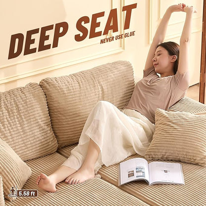 Chaise Lounge Chair, Boneless Couch for Living Room and Bedroom, Sleeper Couches Reading Chairs, Corduroy, Camel