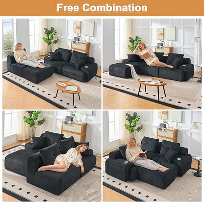 118" Modular Sectional Sofa, Cloud Sectional Couch with Deep Seat, Modern Modular Sofa with L Shaped Comfy Cloud Upholstered Boneless Couches for Living Room Bedroom, Black
