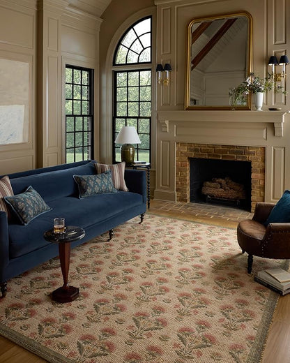 Loloi Chris Loves Julia Rue Collection RUE-01 Sage/Blush 3'-6" x 5'-6" Accent Rug Jute Neutral Floral Living Room Bedroom Rug