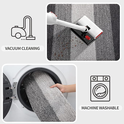 Kitinjoy Indoor Outdoor Door Mat, 40x32 Non-Slip Absorbent Dirt Trapper, Low-Profile Washable Inside Entrance Front Floor Mat, Sturdy Soft Entry Doormats for Entryway, Grey