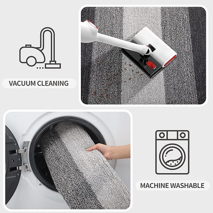 Kitinjoy Indoor Outdoor Door Mat, 32x20 Non-Slip Absorbent Dirt Trapper, Low-Profile Washable Inside Entrance Front Floor Mat, Sturdy Soft Entry Doormats for Entryway, Grey