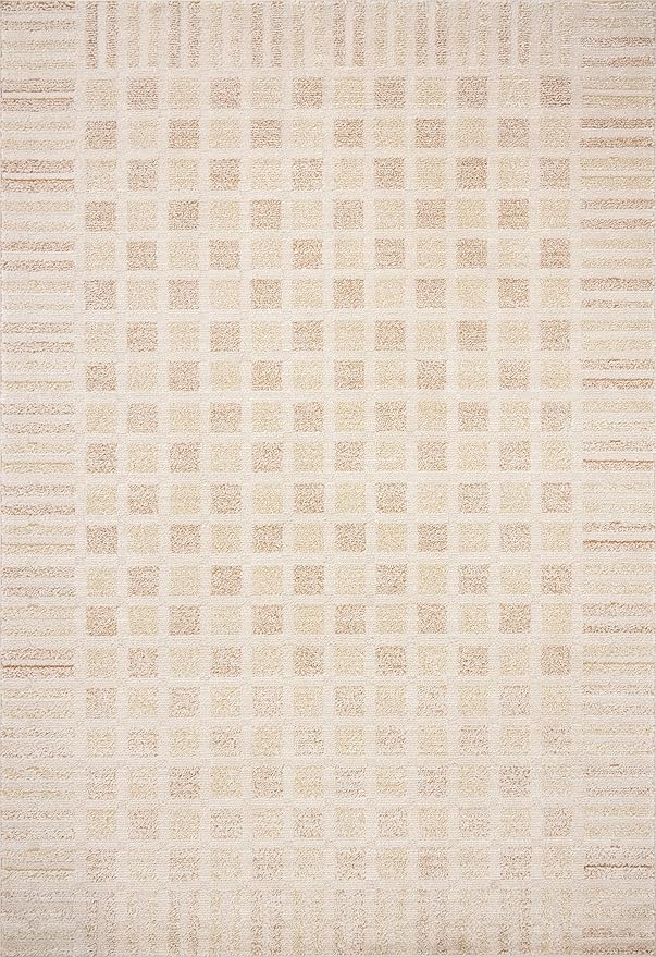 Loloi Chris Loves Julia Calvin Collection CLV-03 Bone/Natural 11'-6" x 15'-7" Area Rug Checkered Neutral Soft Living Room Bedroom Carpet