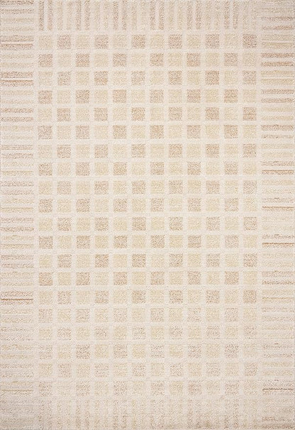 Loloi Chris Loves Julia Calvin Collection CLV-03 Bone/Natural 6'-3" x 9'-6" Area Rug Checkered Neutral Soft Living Room Bedroom Carpet