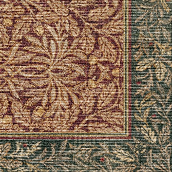 RUGGABLE x Morris & Co Machine Washable Christmas Area Rug – Acorn Amber Red 8x10, Stain-Resistant, Non-Slip – Large Rugs for Living Room, Bedroom, Hallway, Entryway & Office–with Standard Pad