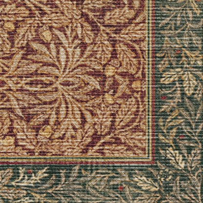 RUGGABLE x Morris & Co Machine Washable Christmas Area Rug – Acorn Amber Red 10x14, Stain-Resistant, Non-Slip – Large Rugs for Living Room, Bedroom, Hallway, Entryway & Office–with Cushioned Pad