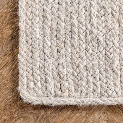 nuLOOM 6x9 Rigo Jute Hand Woven Area Rug, Off White, Solid Farmhouse Design, Natural Fiber, For Bedroom, Living Room, Dining Room, Hallway, Office, Kitchen, Entryway