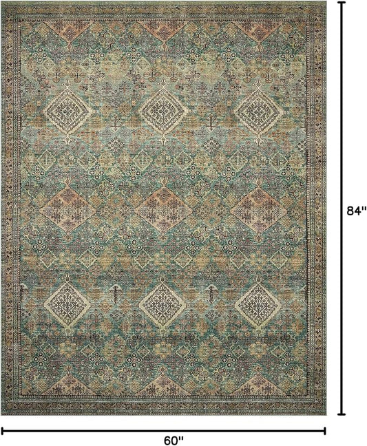 Loloi Magnolia Home by Joanna Gaines Sinclair Collection SIN-03 Turquoise/Multi 5'-0" x 7'-0", .25" Pile Height, Machine Washable, Area Rug