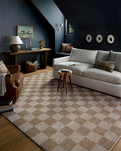 Loloi Chris Loves Julia Calvin Collection CLV-01 Pebble/Ivory 2'-3" x 3'-10" Accent Rug Checkered Neutral Soft Living Room Bedroom Carpet