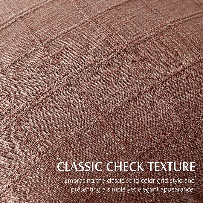 Foindtower Set of 2 Decorative Linen Check Throw Pillow Covers Neutral Farmhouse Vintage Cushion Covers Modern Boho Home Decor for Sofa Chair Couch Bedroom Living Room,16×16 Inch,Autumnal Red