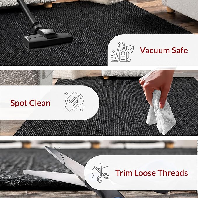 nuLOOM 4x6 Rigo Jute Hand Woven Area Rug, Black, Solid Farmhouse Design, Natural Fiber, For Bedroom, Living Room, Dining Room, Hallway, Office, Kitchen, Entryway