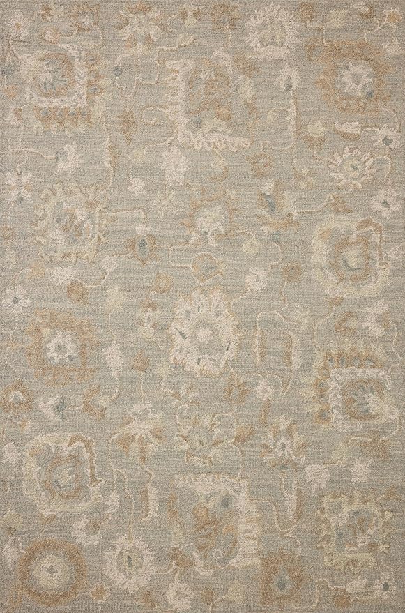 Loloi Chris Loves Julia Dorothea Collection DRT-01 Stone/Multi 2'-6" x 9'-9" Runner Rug Wool Neutral Floral Living Room Bedroom Carpet