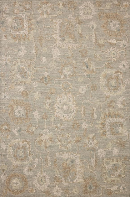Loloi Chris Loves Julia Dorothea Collection DRT-01 Stone/Multi 8'-6" x 11'-6" Area Rug Wool Neutral Floral Living Room Bedroom Carpet