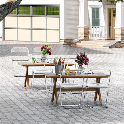 Real Relax Acrylic Folding Chairs,Foldable & Stackable Clear Chairs with Metal Chrome Frame, Indoor and Outdoor, for Home, Office, Party & Events,Set of 4,350LB,Transparent