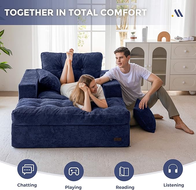 MAXYOYO Modular Sectional Chaise Lounge Sofa, Upholstered Lounge Chair with Ottoman, Comfy Couch with Layered Cushion, Tufted Upholstered Sleeper Chair for Living Room, No Assembly, Navy