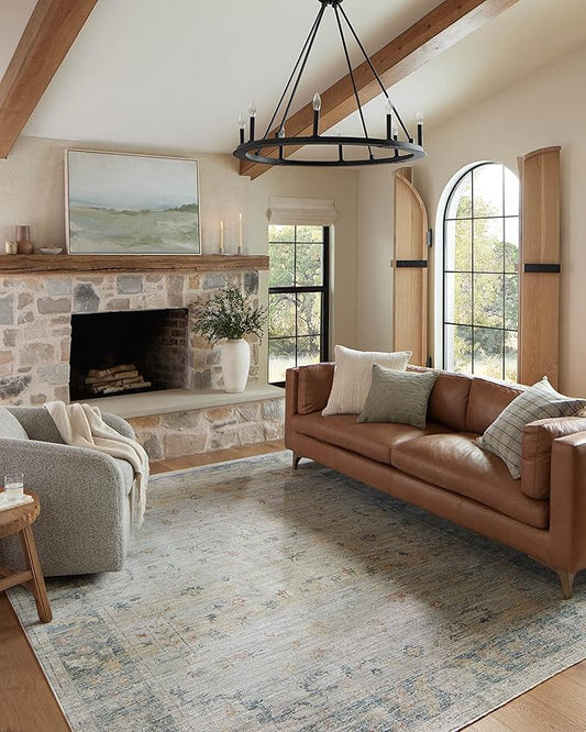 Loloi Magnolia Home by Joanna Gaines Millie Collection MIE-04 Slate/Multi 9'-6" x 9'-6", .25" Pile Height, Round Area Rug
