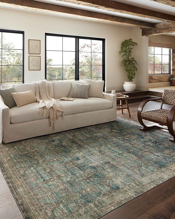 Loloi Magnolia Home by Joanna Gaines Banks Collection BAN-01 Ocean/Spice 2'-3" x 3'-9" .13" Pile Height, Machine Washable, Accent Rug