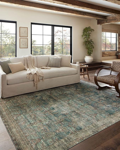 Loloi Magnolia Home by Joanna Gaines Banks Collection BAN-01 Ocean/Spice 2'-0" x 5'-0" .13" Pile Height, Machine Washable, Accent Rug