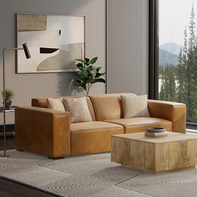SIMPLIHOME Rex 2-Seater Modular Sofa in Full-Grain Genuine Leather, Sienna, 88-inches Wide, Handcrafted Leather Loveseat Sofa for Living Room