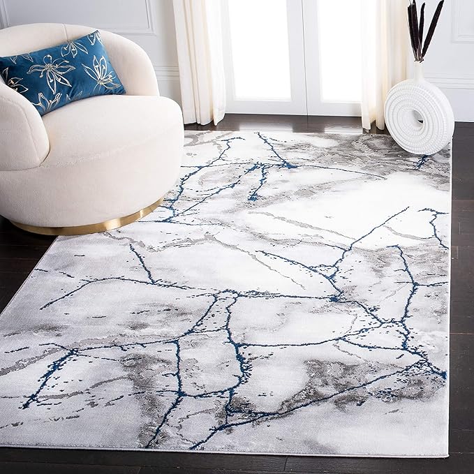 SAFAVIEH Craft Collection 5'3" x 7'6" Ivory Grey/Blue CFT877M Modern Abstract Non-Shedding Living Room Bedroom Dining Home Office Area Rug