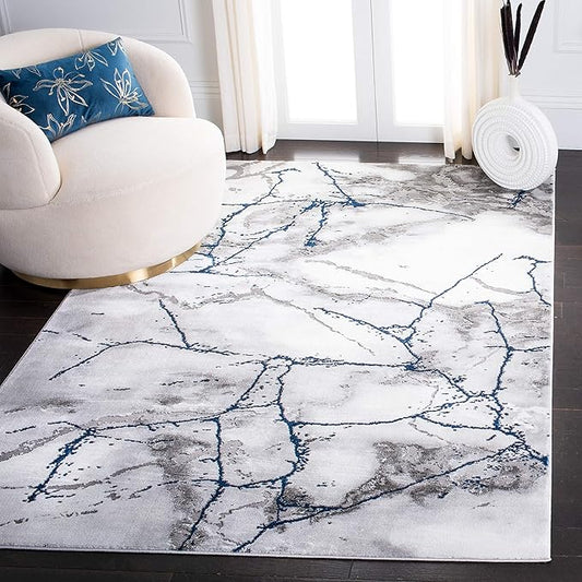 SAFAVIEH Craft Collection 5'3" x 7'6" Ivory Grey/Blue CFT877M Modern Abstract Non-Shedding Living Room Bedroom Dining Home Office Area Rug