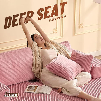 Chaise Lounge Chair, Boneless Couch for Living Room and Bedroom, Sleeper Couches Reading Chairs, Corduroy, Pink