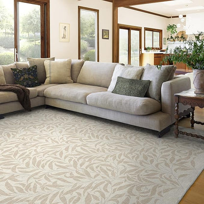 RUGGABLE x Morris & Co Machine Washable Area Rug – Pure Willow Boughs Natural 8x10, Stain-Resistant, Non-Slip – Large Rugs for Living Room, Bedroom, Hallway, Entryway & Office–with Cushioned Pad