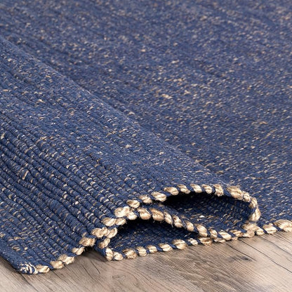 nuLOOM 2x3 Elfriede Jute & Cotton Hand Woven Area Rug, Blue, Solid Rustic Farmhouse Style, Weaved Design, Natural Fiber, For Bedroom, Living Room, Dining Room, Hallway, Office, Entryway