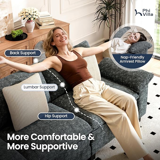 PHI VILLA Cloud Modular Couch Sets, 123.6" Sectional Sofa with U-Shaped Chaise, 5-Seater Couches with 2 Movable Ottomans for Living Room, Chenille Fabric, Dark Cyan