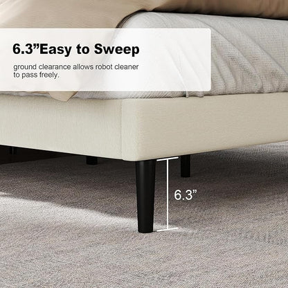 Full Size Bed Frame with Fabric Upholstered Headboard, Platform Bed with Wooden Slats Support, Fully Mattress Foundation, Box Spring Optional, Easy Assembly