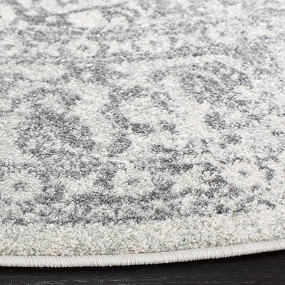 SAFAVIEH Evoke Collection Area Rug - 3' Round, Ivory & Grey, Distressed Design, Non-Shedding & Easy to Clean, Ideal for Foyer, Bedroom, Accent Space (EVK256F)