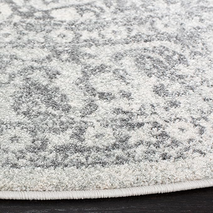 SAFAVIEH Evoke Collection Area Rug - 6'7" Round, Ivory & Grey, Distressed Design, Non-Shedding & Easy to Clean, Ideal for Living Room, Bedroom, Dining Space (EVK256F)