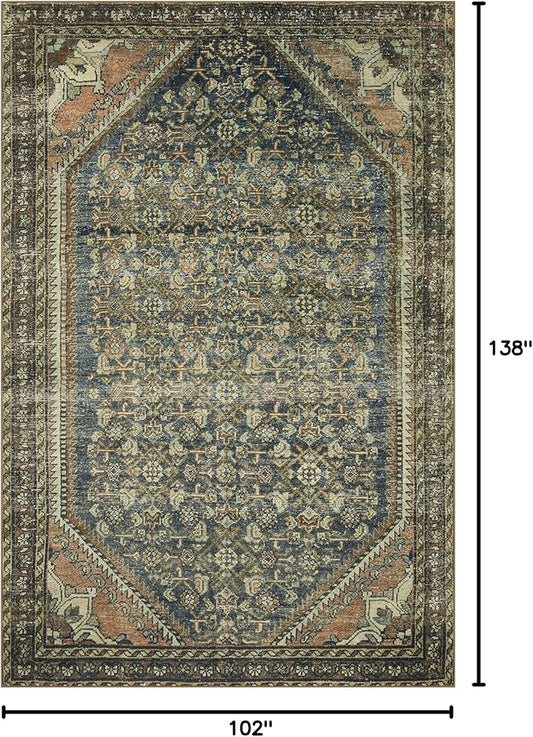 Loloi Magnolia Home by Joanna Gaines Banks Collection BAN-02 Denim/Clay 8'-6" x 11'-6", .13" Pile Height, Machine Washable, Area Rug