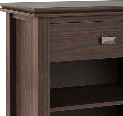 SIMPLIHOME Artisan Bedside Table - 24 inch Wide Solid Wood Nightstand Table in Warm Walnut Brown, Contemporary Bedroom Side or End Table with 1 Drawer, Open Shelf Storage and Bronze Knobs