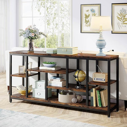 Tribesigns Console Sofa Table, 70.9 inch Extra Long Table Behind Couch with Storage Shelves, 3-Tier Industrial Narrow Entryway Hallway Accent Table for Living Room, Rustic Brown